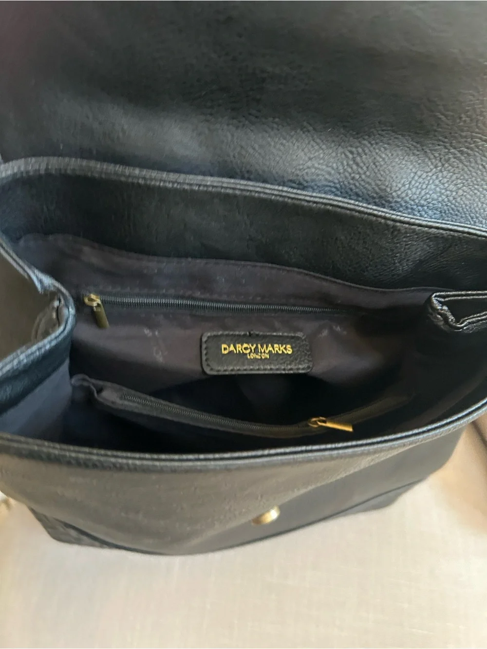 Darcy Marks Black Texture Leather Backpack with Gold Buckle